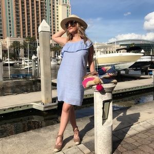 Dresses - NWOT blue and white striped ruffle sleeve dress! Dresses - NWOT blue and white striped ruffle sleeve dress!